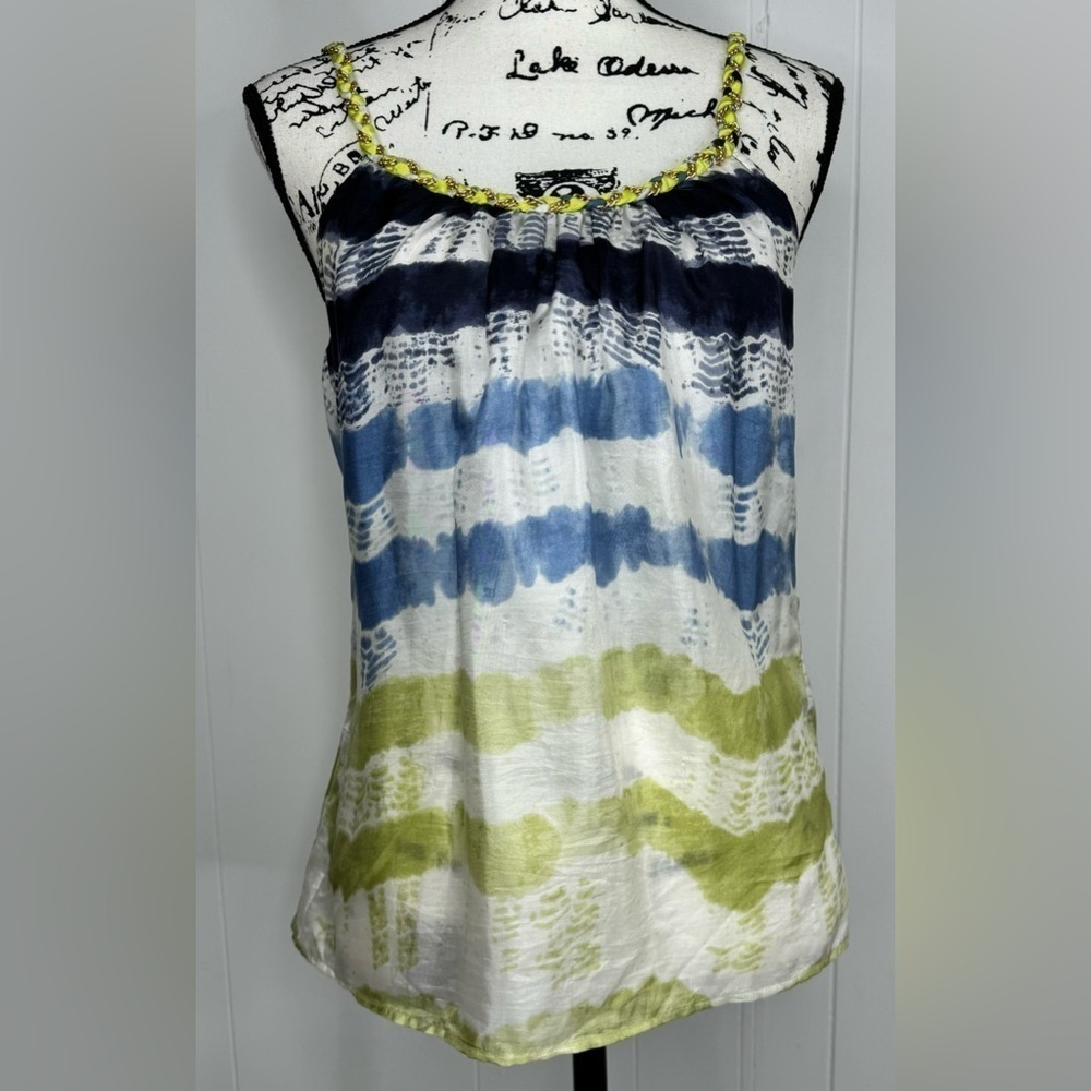 Christophe Sauvat 100% Silk Striped Sheer Rope Tank Top Small